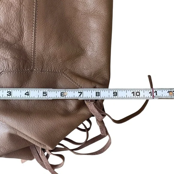 Camel Brown Fringe Leather Tote Bag Oversized Slouchy Boho Hobo Neutral - Picture 14 of 17